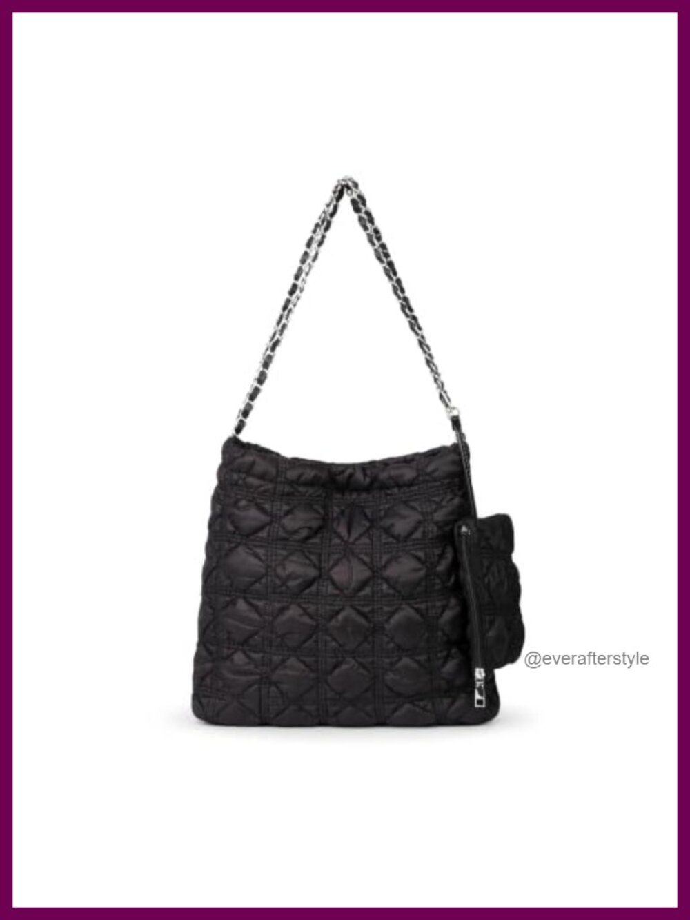 Quilted Puffer Tote Bag Lightweight Chain Strap Zipper Pouch Slouchy Handbag